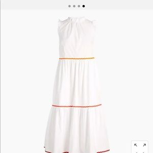 J. Crew Factory White Tiered Midi Dress with Contrast Trim